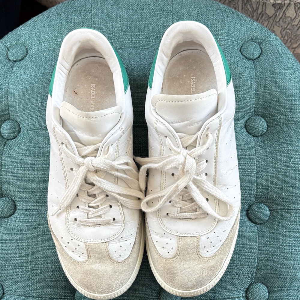 Isabel Marant White Sneakers with Green Detail